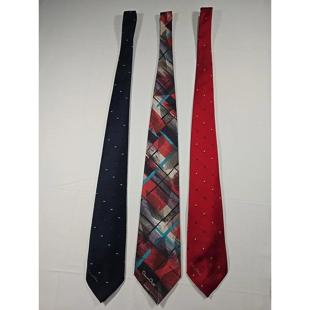Tie Lot Of 3 Oscar De La Renta Designer‎ 100% Silk Men's Blue Red Signature